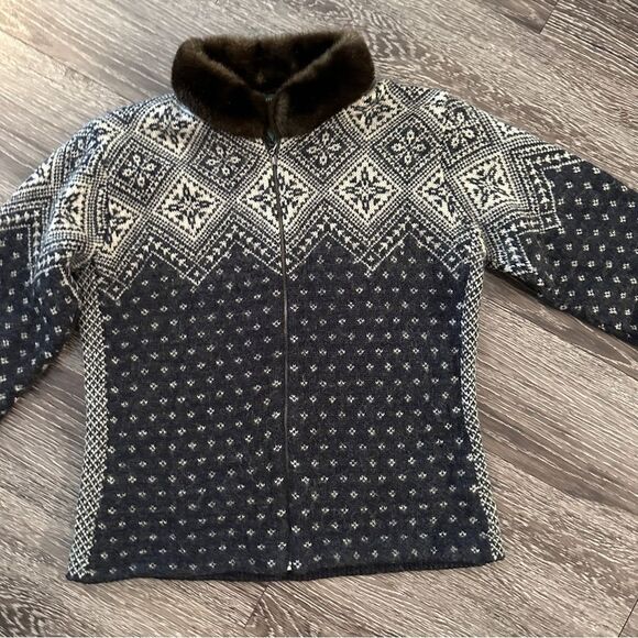 Lauren Ralph Lauren Vintage Faux Fur Fair Isle Zip Up Sweater - Picture 3 of 8
